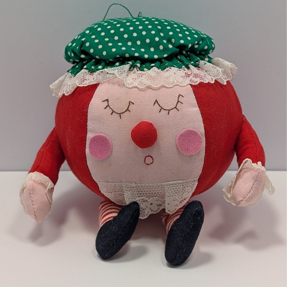 Vintage Christmas Elf Gnome Plush Ornament Sitting Red Green White Holiday Decor
